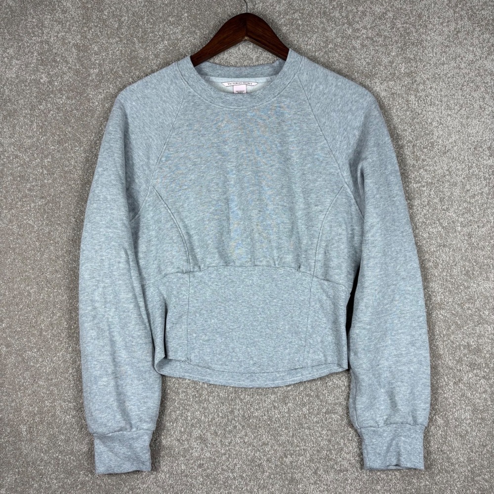 Victorias Secret Gray Corset Waist Crewneck Sweatshirt Large Raglan Fleece Top